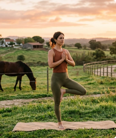 Aula de pilates ao ar livre na Rodrigues Farm